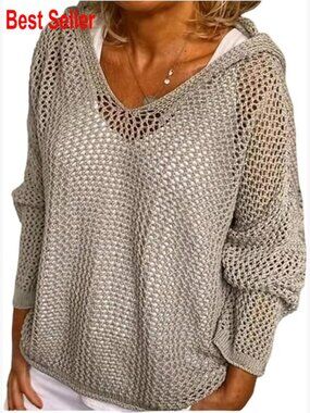 Hollow Out Crochet Beach Sweater Long Sleeve Hoodies Pullover Knitwear Cover Up